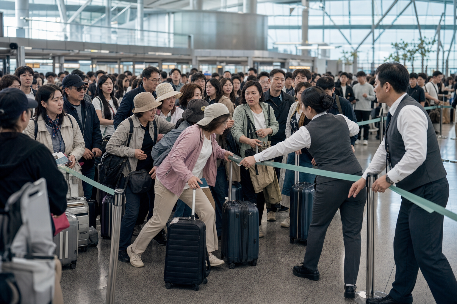 인천공항 출국장, 중국인 단체 새치기로 아수라장