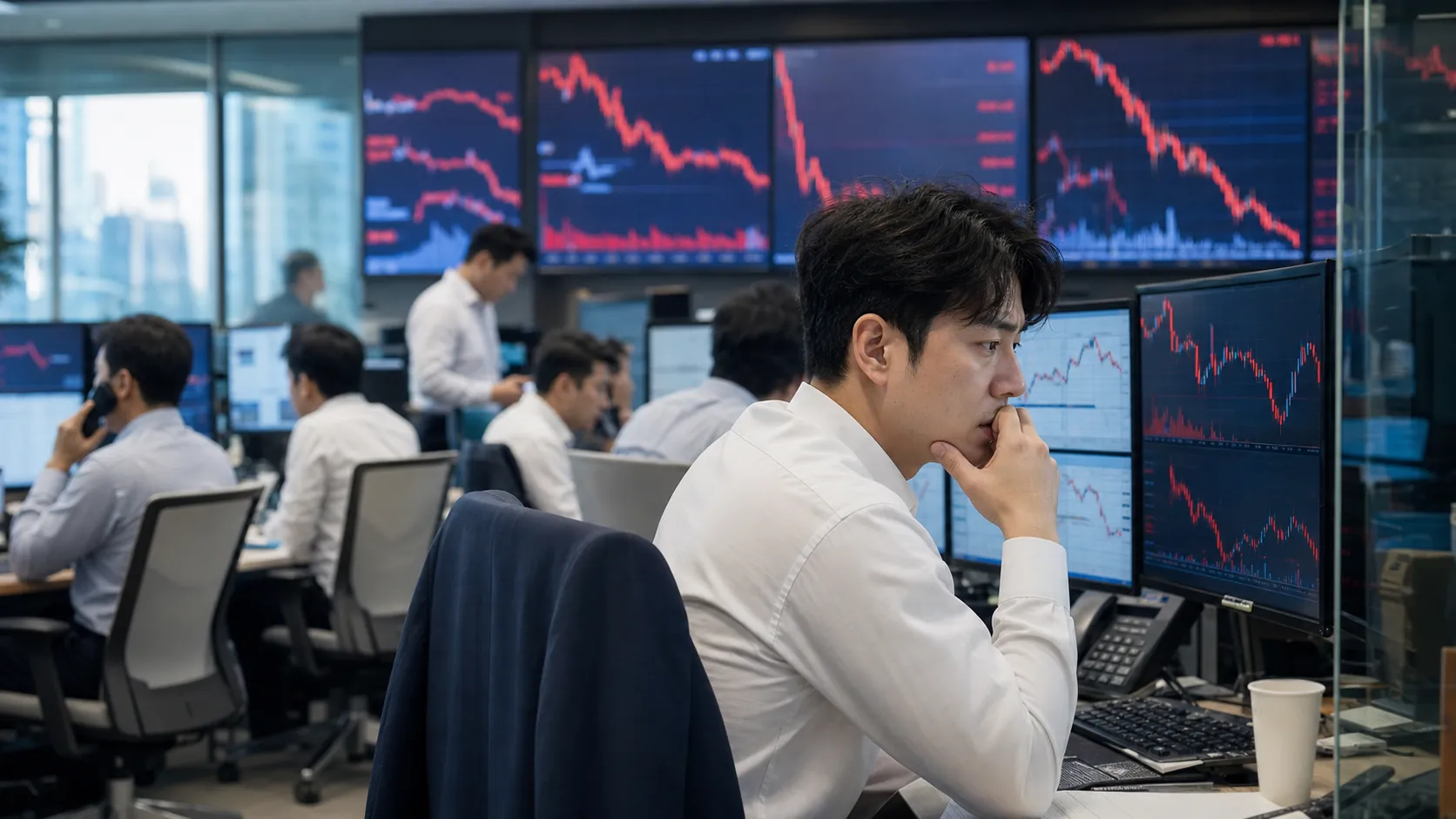 미 반도체주 급락 여파로 코스피 8% 폭락, 서킷브레이커 발동