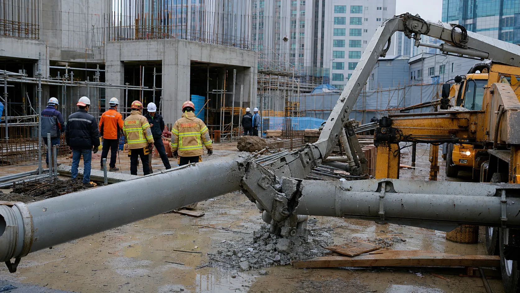 해운대구 신청사 공사장 사고…중장비 부러져 4명 부상