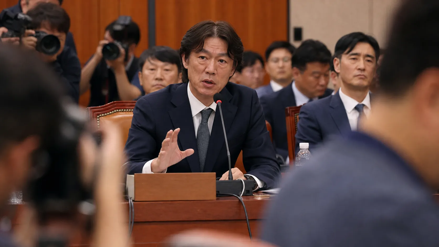 홍명보, 청문회서 '38억 연봉'·'빵집면접' 의혹 전면 부인