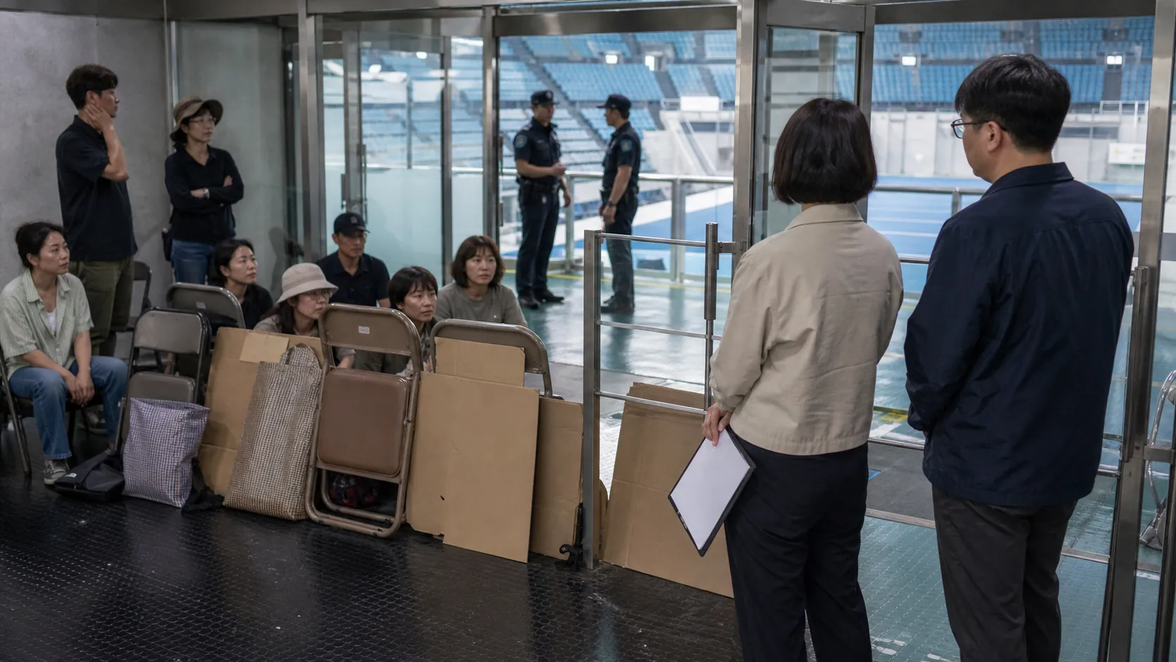 핸드볼경기장 점거 56일째…체육단체 진입 난항