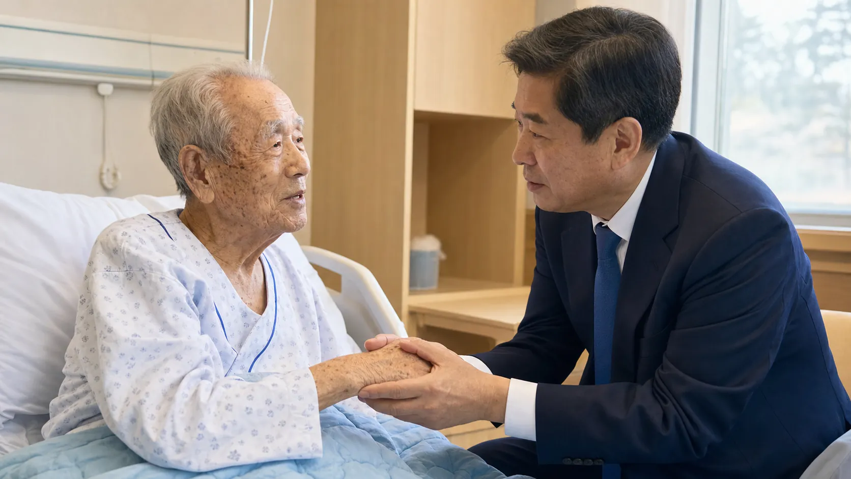 권오을 장관, 백수 맞은 참전용사 박운욱 위문