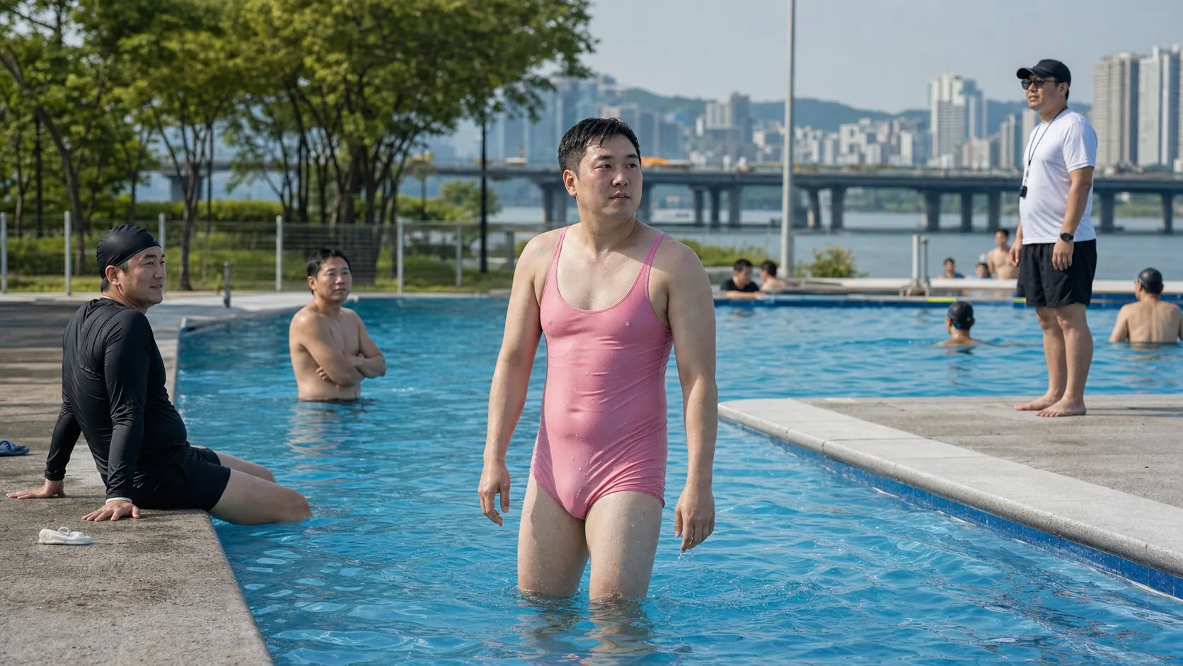 한강 수영장 분홍 원피스 수영복 논쟁