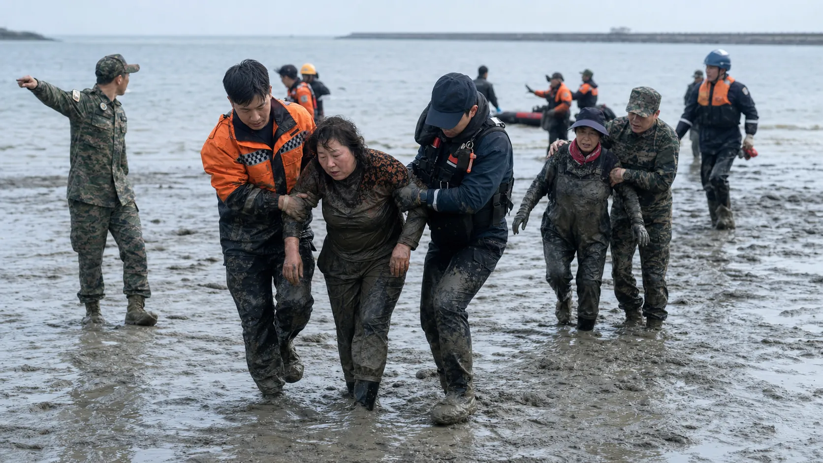 방아머리 갯벌 고립 2명, 공조 수색으로 구조