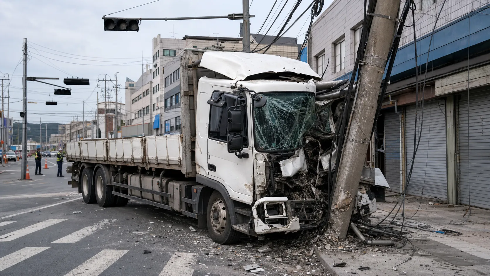 의정부 신곡동 화물차 사고로 상가 12곳 전력 끊겨